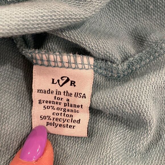 ❤️Last Chance LVR Organic blue cowl neck long sleeve hooded pullover size M - Picture 7 of 10